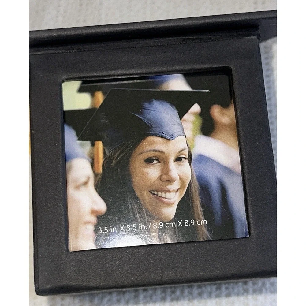 Graduation Cap Photo Frame Cube Black Mortarboard with Gold Tassel 3.5x3.5 Class